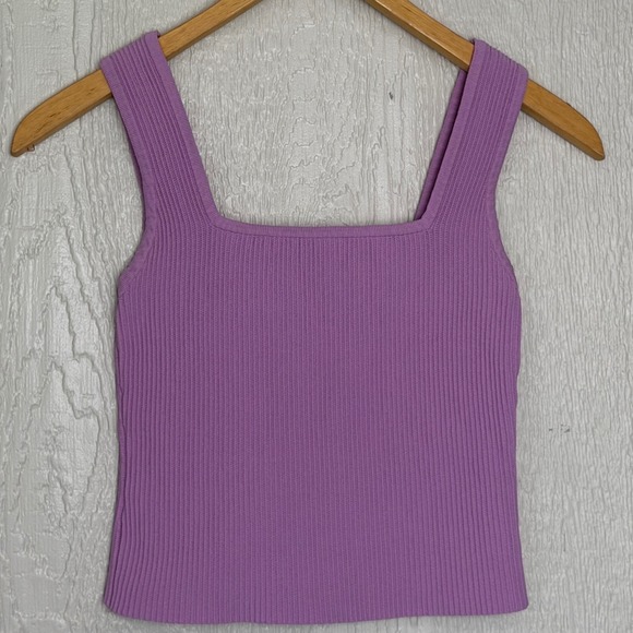 And Now This Tops - And Now This Womens Ribbed Square Neck Knit Tank Top Purple Small Sleeveless
